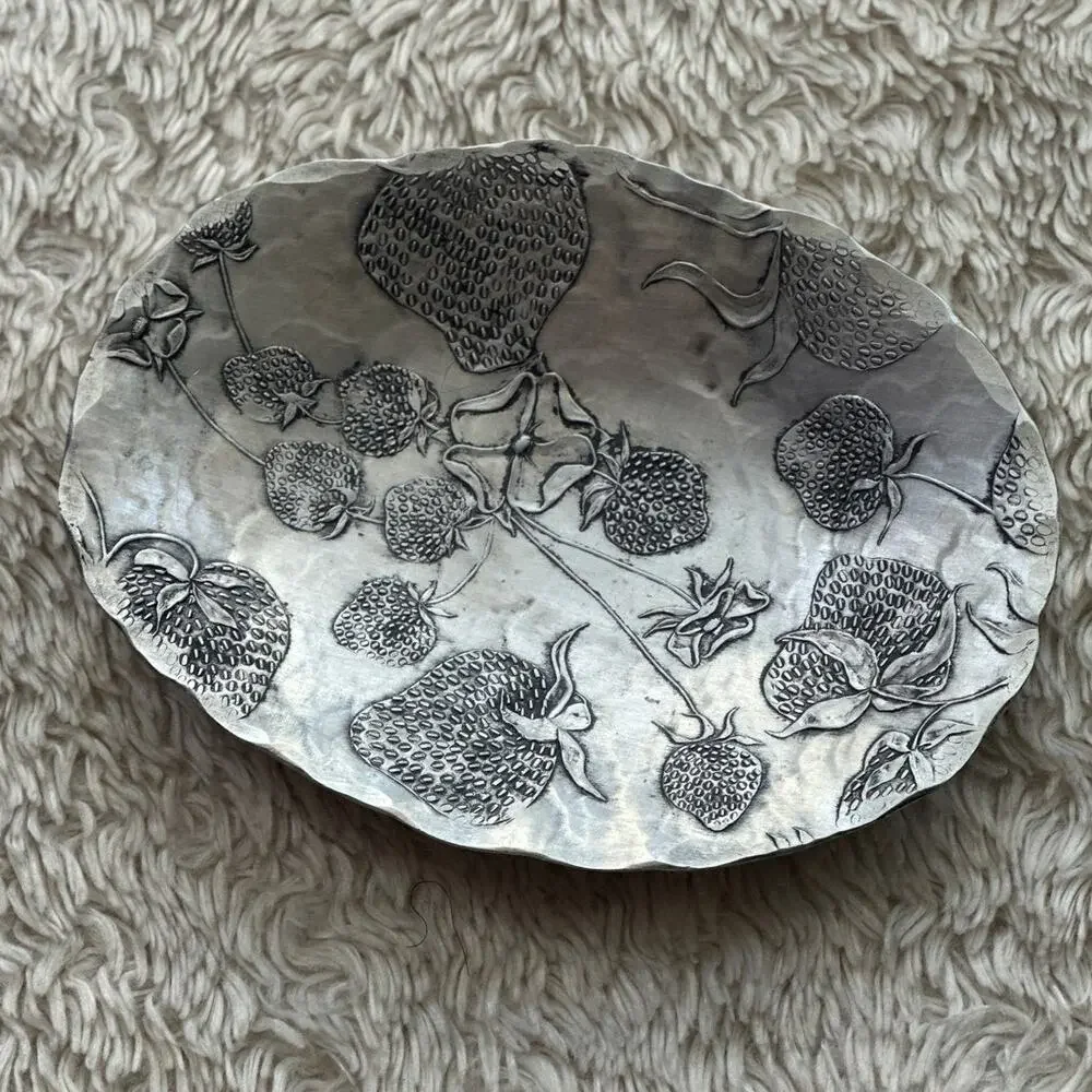 Vintage DeMarsh Forge Strawberry Plate Soap Trinket Dish Made in USA SIlver